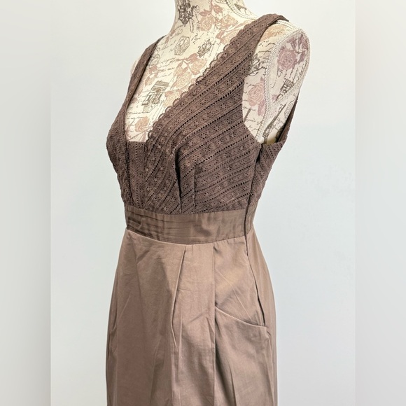 MOULINETTE SOUERS for ANTHROPOLOGIE Brown Pleated Sheath Midi Dress size 6 - Picture 3 of 15